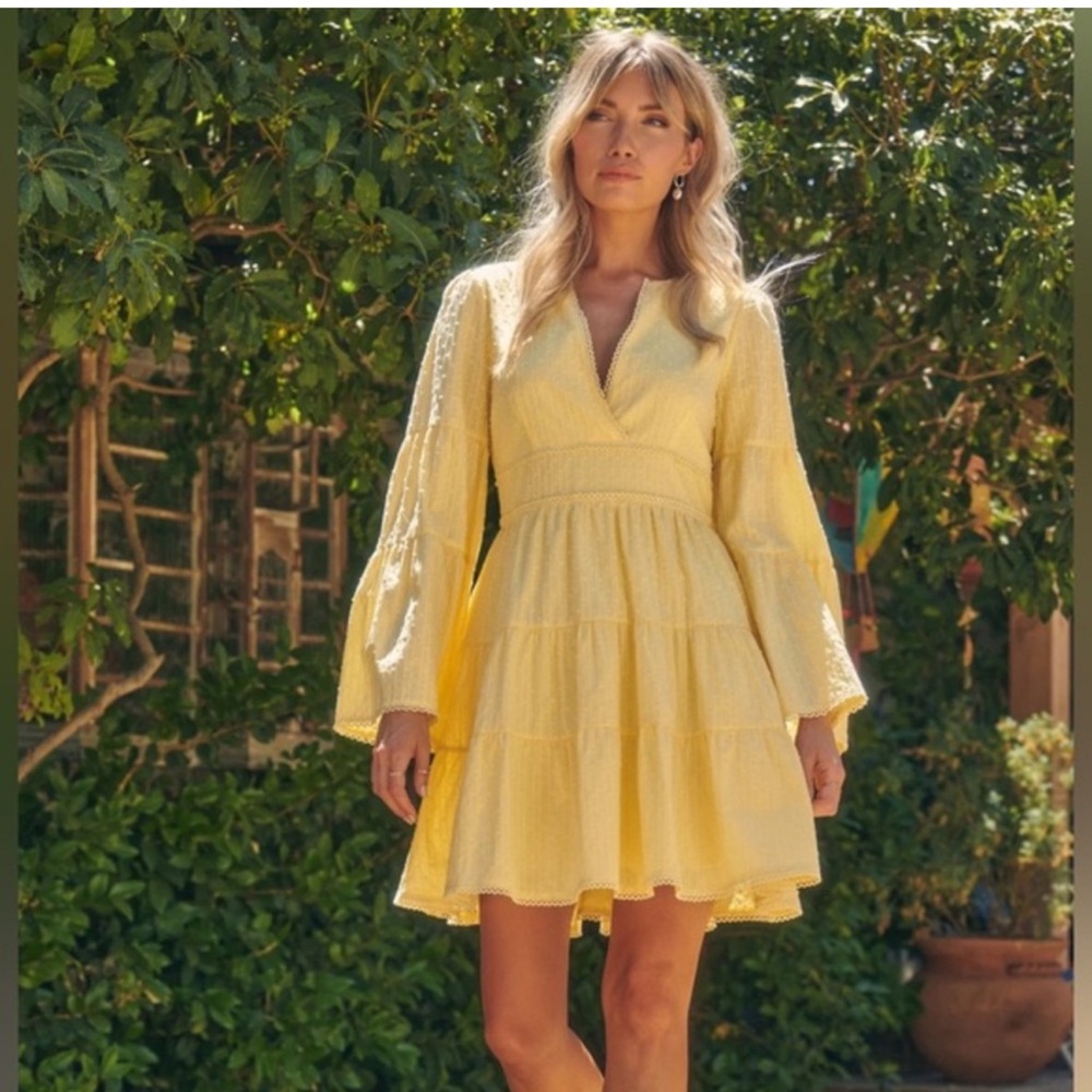 Lost + Wander Picking Daisies Yellow Textured Dress small - Picture 8 of 11